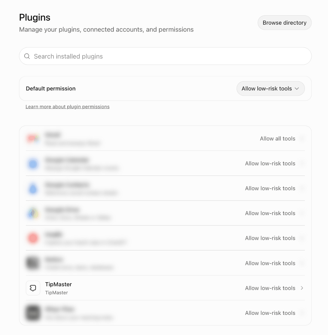 TipMaster in ChatGPT’s Plugins settings