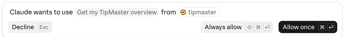Claude asking to use TipMaster